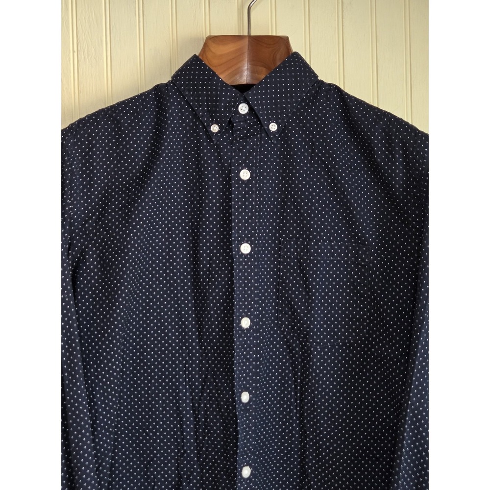 J.Crew Shirt Mens Medium Blue Polka Dot Long Sleeve Button‎ Front Flex Washed